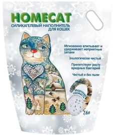 Наполнитель Homecat для кошачьих туалетов, Морозная свежесть силикагелевый с ароматом морозной свежести, 7,6 л