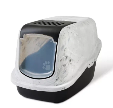 Туалет SAVIC Nestor Marble для кошек, закрытый, цвет мрамор серо-белый, 56 см х 39 см х 38,5 см фото 1
