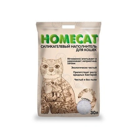 Наполнитель Homecat для кошачьих туалетов, Стандарт силикагелевый без запаха, 30 л фото 1