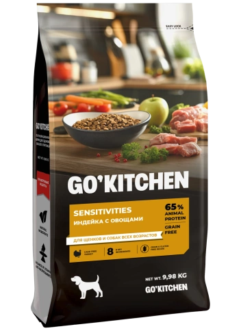 Сухой корм Go'Kitchen Turkey для щенков и собак всех возрастов для чувствительного пищеварения, с индейкой, 9,98 кг фото 1