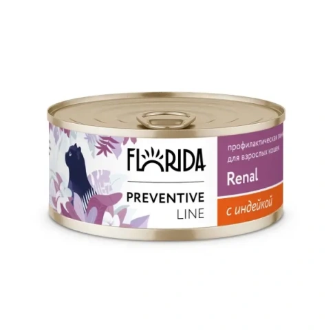 Влажный корм FLORIDA Renal Turkey для кошек. Профилактика хронической почечной недостаточности, с индейкой, 100 г фото 1