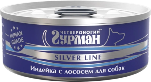 Влажный корм Четвероногий Гурман Silver Line Turkey & Salmon для собак, индейка с лососем в желе, 100 г фото 1