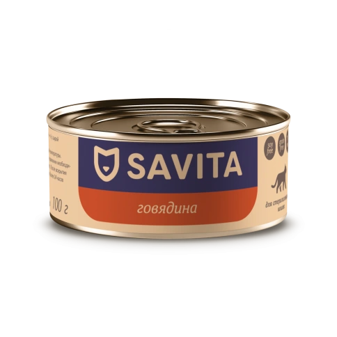 Влажный корм SAVITA Beef для стерилизованных кошек, с говядиной, 100 г фото 1