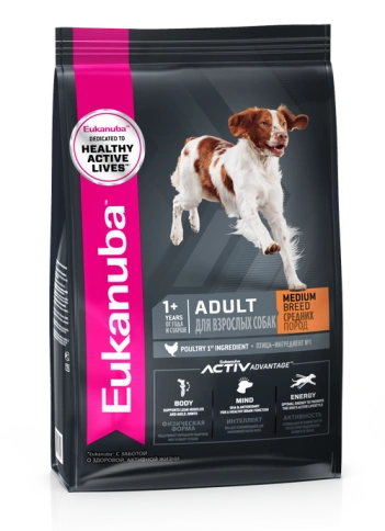 Сухой корм Eukanuba Adult Medium Breed для взрослых собак средних пород, с птицей, 15 кг фото 1