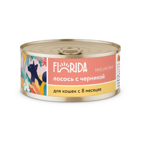 Влажный корм FLORIDA Salmon & Blueberry для кошек, с лососем и черникой, 100 г фото 1