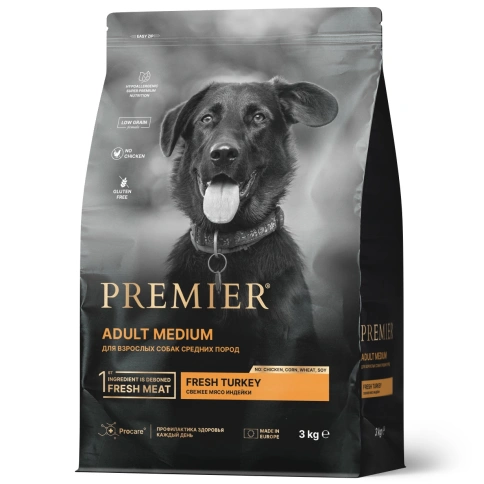 Сухой корм Premier Dog Turkey Adult Medium для собак средних пород, с индейкой, 3 кг фото 1