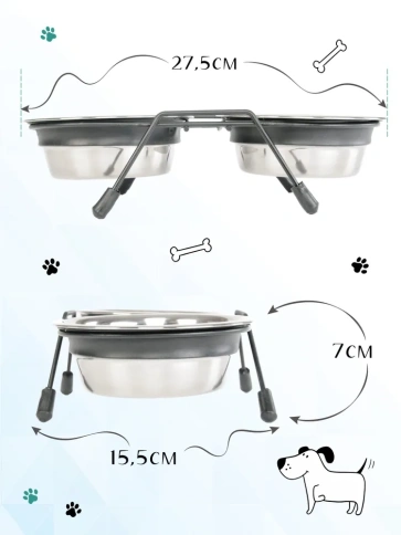 Миска Ankur Half Moon для животных, с подставкой и металлическими мисками, 2 шт, 0,45 л фото 2