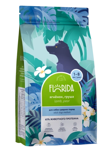 Сухой корм FLORIDA Medium Adult Lamb & Pear для взрослых собак средних пород, с ягненком и грушей, 400 г фото 1