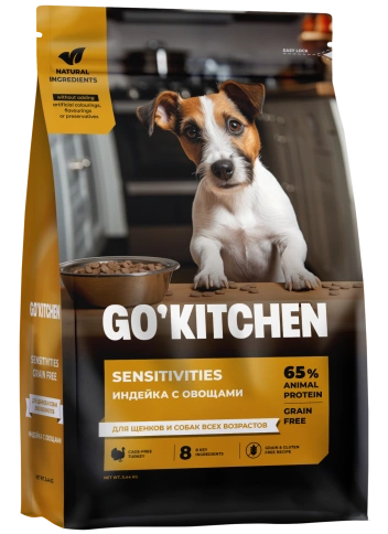 Сухой корм Go'Kitchen Turkey для щенков и собак всех возрастов для чувствительного пищеварения, с индейкой, 5,44 кг фото 1