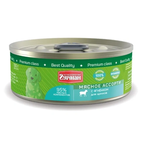 Влажный корм Четвероногий Гурман Lamb & Meat Assortment для щенков, с ягненком и мясным ассорти, 100 г фото 1