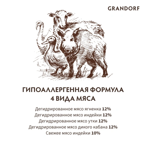 Сухой корм Grandorf 4 Meat Probiotic Med & Maxi Четыре вида мяса Meat Assortment для взрослых собак средних и крупных пород, 10 кг фото 6