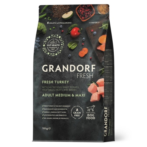 Сухой корм Grandorf Fresh Dog Turkey & Sweet Potato для взрослых собак средних и крупных пород диетическая формула для особо аллергичных собак индейка, с бататом, 10 кг фото 1
