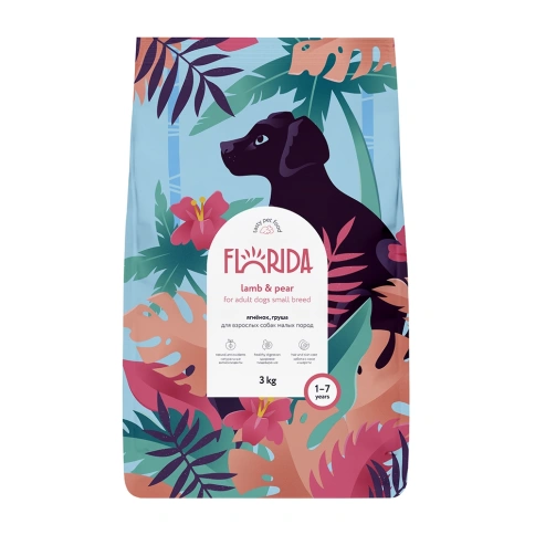 Сухой корм FLORIDA Mini Adult Lamb & Pear для взрослых собак малых пород, с ягненком и грушей, 3 кг фото 1