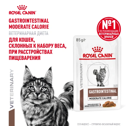 Влажный корм Royal Canin Gastrointestinal Moderate Calorie диетический для кошек при расстройствах пищеварения, склонных к набору веса, пауч, 85 г фото 16