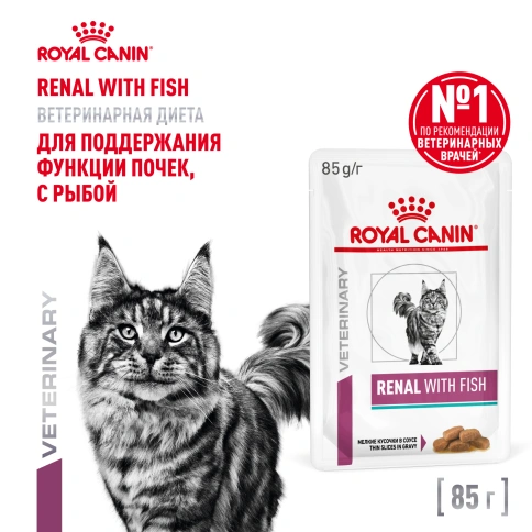 Влажный корм Royal Canin Renal Fish для кошек при заболеваниях почек, в соусе, с рыбой, пауч, 85 г фото 1