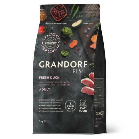 Сухой корм Grandorf Fresh Cat Duck & Sweet Potato для взрослых кошек, диетическая формула для особо аллергичных кошек утка, с бататом, 2 кг фото 1