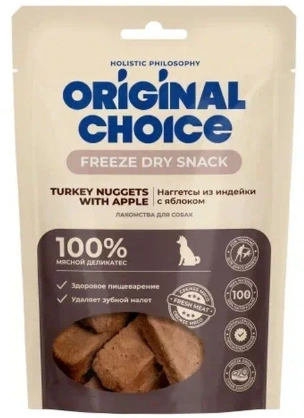 Лакомство ORIGINAL CHOICE для собак, мелких и средних пород наггетсы из индейки с яблоком, 60 г фото 1