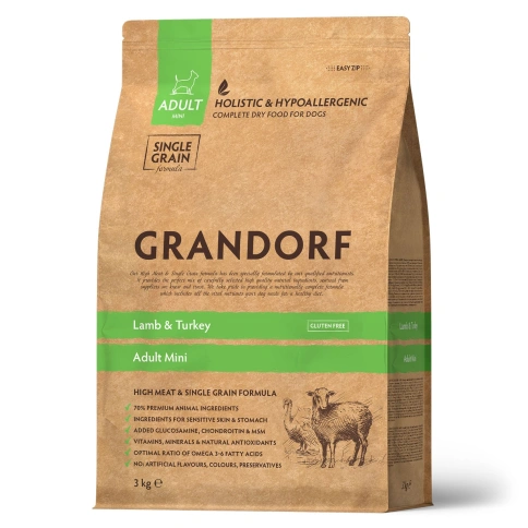 Сухой корм Grandorf Lamb & Turkey Mini для взрослых собак мелких пород, с ягненком и индейкой, 3 кг фото 1