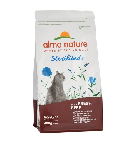 Сухой корм Almo Nature Sterilised Beef & Rice, для стерилизованных кошек со cвежей говядиной и коричневым рисом, 400 г фото 1