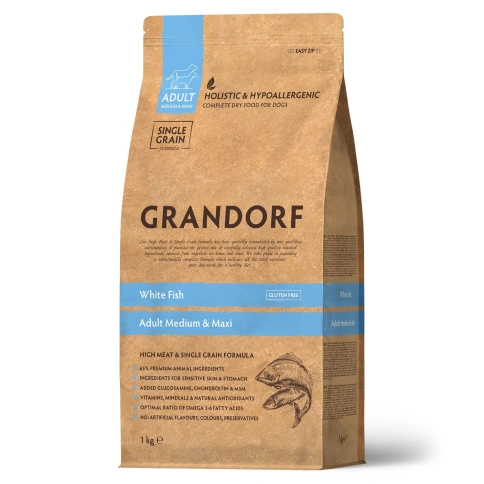 Сухой корм Grandorf White Fish Med & Maxi Белая рыба для взрослых собак средних и крупных пород, 1 кг фото 1
