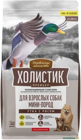 Сухой корм Деревенские Лакомства Holistic Премьер, для собак мини пород с уткой и рисом, 50 г фото 1