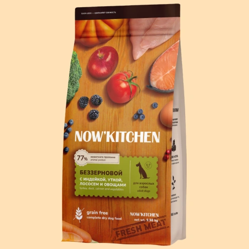 Сухой корм NOW'KITCHEN Fresh Adult Turkey, Duck & Salmon для взрослых собак со свежей индейкой,уткой, с индейкой, уткой и лососем, 9,98 кг фото 1