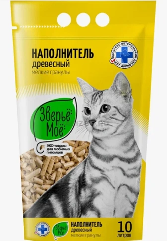 Наполнитель Зверьё Моё для кошачьих туалетов, древесный мелкие гранулы, 10 л фото 1
