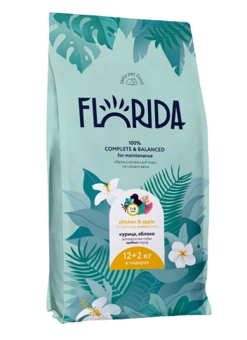 Сухой корм FLORIDA Medium Adult Chicken & Apple для взрослых собак средних пород, с курицей и яблоком, 14 кг фото 1