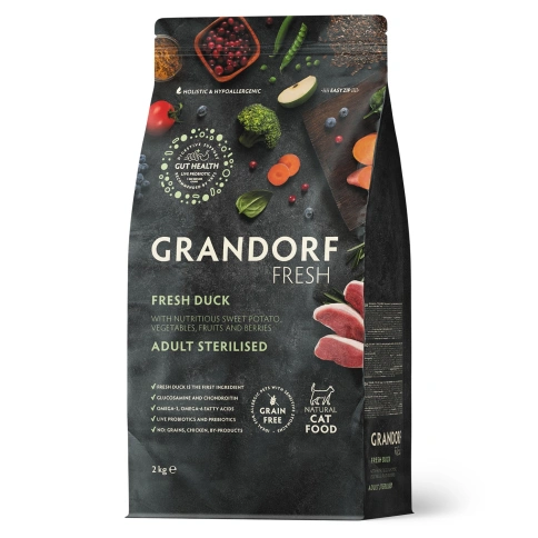 Сухой корм Grandorf Fresh Cat Duck & Sweet Potato для стерилизованных кошек диетическая формула для особо аллергичных кошек утка, с бататом, 400 г фото 1