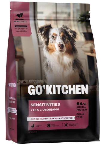 Сухой корм Go'Kitchen Duck для щенков и собак всех возрастов для чувствительного пищеварения, с уткой, 1,59 кг фото 1