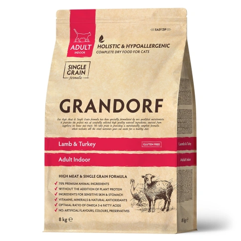 Сухой корм Grandorf Lamb & Turkey Indoor для домашних кошек, 8 кг фото 1