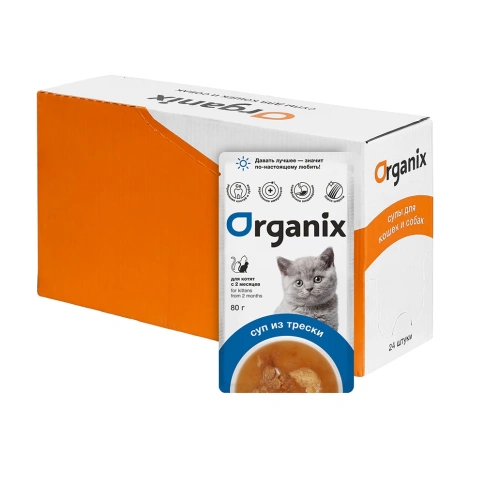 Влажный корм Organix Preventive Line суп Cod, Vegetables & Rice для котят, с треской, овощами и рисом, 80 г фото 1