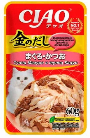 Влажный корм Inaba Ciao Kinnodashi Tuna для кошек, тунец магуро и тунец кацуо в желе, 60 г фото 1