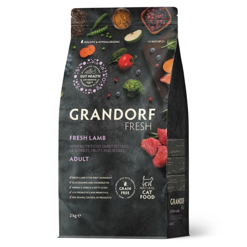 Сухой корм Grandorf Fresh Cat Lamb & Sweet Potato для взрослых кошек чувствительное пищеварение или склонность к аллергии ягненок, с бататом, 2 кг фото 1