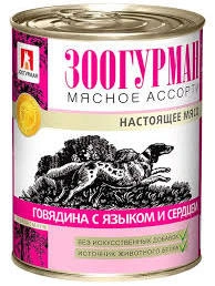 Влажный корм Зоогурман Meat Assortment & Beef & Heart для собак, мясное ассорти, с говядиной, языком и, с мясным ассорти, говядиной и сердцем, 750 г фото 1