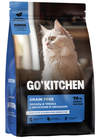 Сухой корм Go'Kitchen Salmon & Cod для котят и кошек всех возрастов, с лососем и треской, 1,36 кг фото 1
