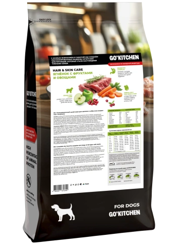 Сухой корм Go'Kitchen Lamb & Vegetables Hair & Skin Care для щенков и собак всех возрастов, со свежим ягненком, фруктами и овощами, 18 кг фото 2