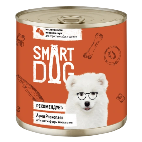 Влажный корм Smart Dog Meat Assortment для взрослых собак и щенков, мясное ассорти в нежном соусе, 85 г фото 1