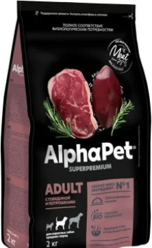 Сухой корм ALPHAPET Superpremium Adult Beef & Giblets для взрослых собак средних пород, с говядиной и потрошками, 7 кг фото 1