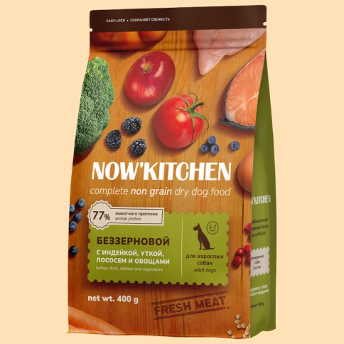 Сухой корм NOW'KITCHEN Fresh Adult Turkey, Duck & Salmon для взрослых собак со свежей индейкой,уткой, с индейкой, уткой и лососем, 400 г фото 1