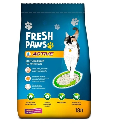 Наполнитель Fresh Paws Active для кошачьих туалетов, впитывающий с активированным углем, 18 л фото 1
