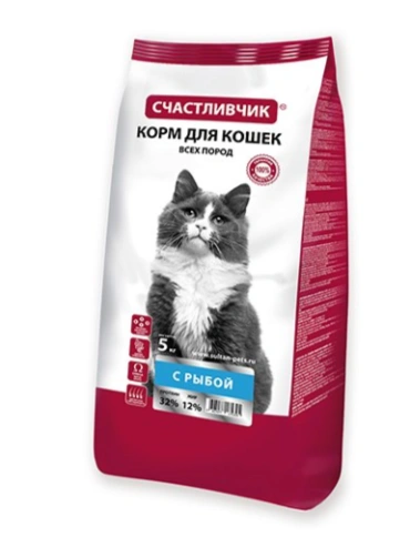 Сухой корм Счастливчик Fish для кошек, всех пород, с рыбой, 5 кг фото 1