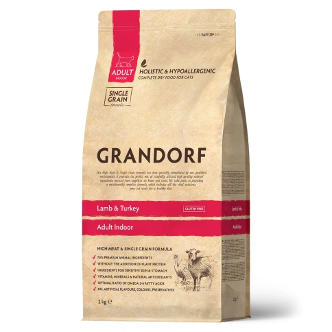 Сухой корм Grandorf Lamb & Turkey Indoor для домашних кошек, 2 кг фото 1