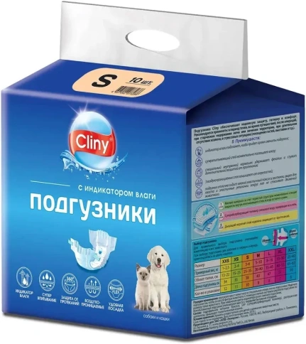 Подгузники Cliny для собак и кошек, S, 3-6 кг, 10 шт фото 1
