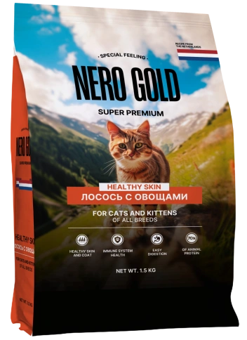 Сухой корм NERO GOLD Salmon & Vegetables для кошек и котят, с лососем и овощами, 1,5 кг фото 1