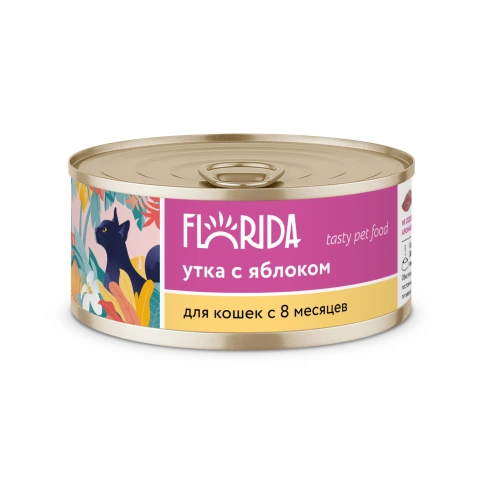 Влажный корм FLORIDA Duck & Apple для кошек, с уткой с яблоком, 100 г фото 1