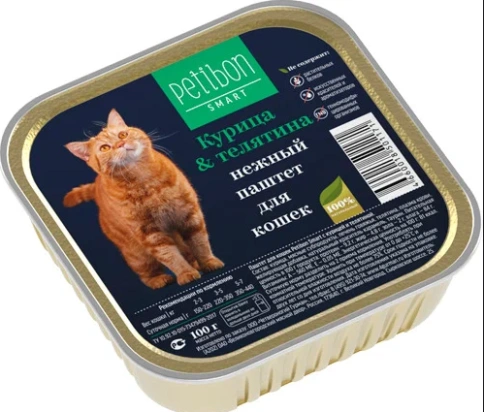 Влажный корм Petibon Smart Chicken & Veal для кошек, паштет, с курицей и телятиной, 100 г фото 1