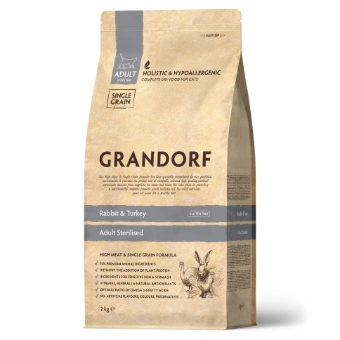 Сухой корм Grandorf Rabbit & Turkey Sterilised для стерилизованных кошек, с кроликом и индейкой, 2 кг фото 1