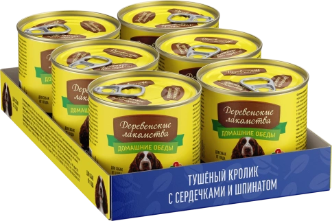 Влажный корм «Деревенские лакомства» домашние обеды Тушеный кролик для собак с шпинатом, 240 г фото 3
