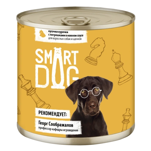 Влажный корм Smart Dog Chicken & Giblets для взрослых собак и щенков, кусочки курочки, с потрошками в нежном соусе, 85 г фото 1